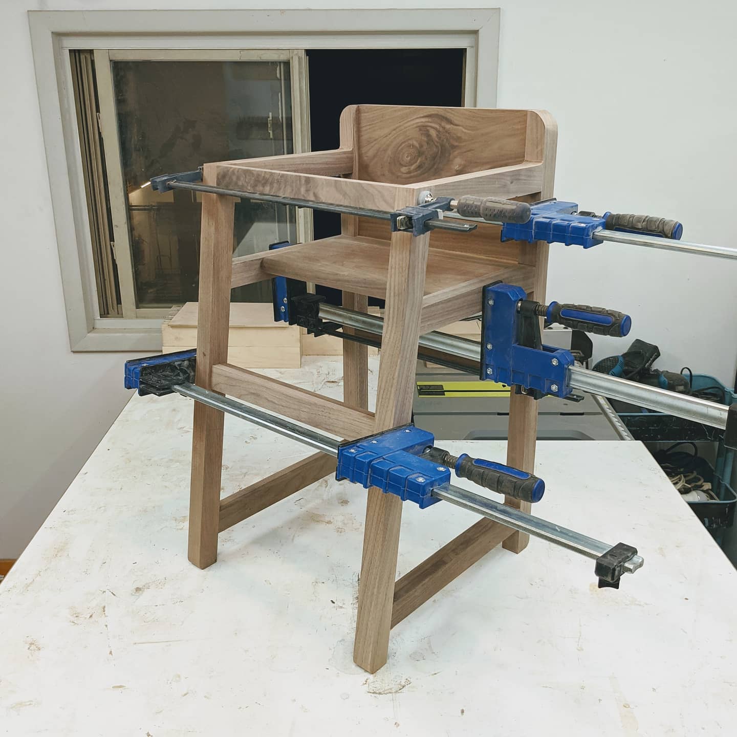 January 21st, 2021: First dry fit of the solid walnut highchair!
